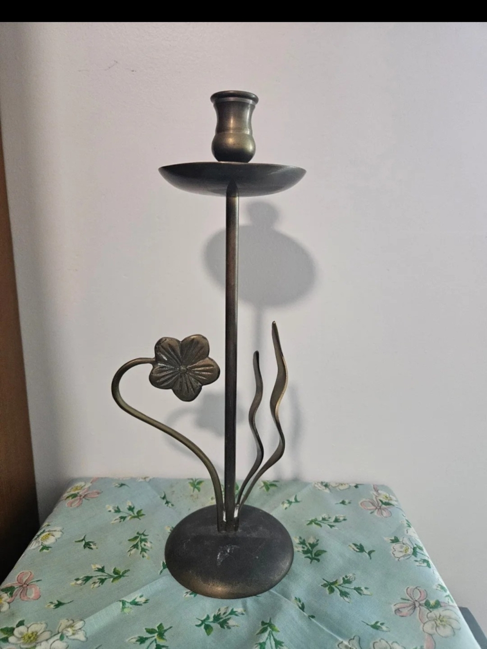 Brass Finish Floral Metal Candle Holder - Dark Antique Brass